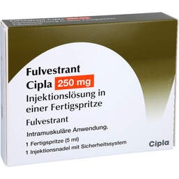 Abbildung: Fulvestrant Cipla 250 mg / 5 ml Injektionslösung i.e.F.-Sp. 1 St, Injektionslösung in einer Fertigspritze PZN 16821360