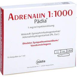 Abbildung: Adrenalin 1:1.000 Pädia 1 mg / ml Injektionslösung  10X1 ml, Injektionslösung PZN 16824418