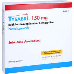 Abbildung: Tysabri 150 mg Injektionslösung in einer Fertigspritze 2xSC 2 St, Injektionslösung PZN 16825458