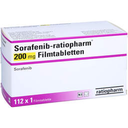 Abbildung: Sorafenib-ratiopharm 200 mg Filmtabletten 112 St, Filmtabletten PZN 16831140