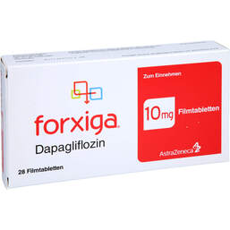 Abbildung: Forxiga 10 mg Filmtabletten 28 St, Filmtabletten PZN 16832694