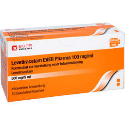 Abbildung: Levetiracetam Ever 100 mg / ml Konzentrat Her.Infusionsl.500mg 10 St, Infusionslösungskonzentrat PZN 16833305