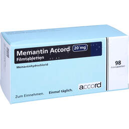 Abbildung: Memantin Accord 20 mg Filmtabletten 98 St, Filmtabletten PZN 16833363
