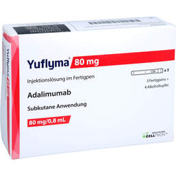 Abbildung: Yuflyma 80 mg / 0,8 ml Injektionslösung im Fertigpen 3 St, Injektionslösung PZN 16847690