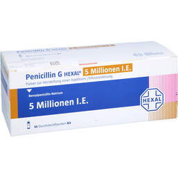 Abbildung: Penicillin G Hexal 5 Mio. I.E. P.H.Injektion - / Infusionsl. 10 St, Pulver zur Herstellung einer Injektions- oder Infusionslsg. PZN 16849789