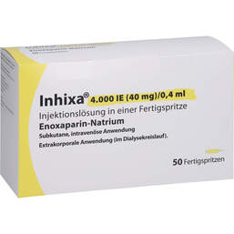 Abbildung: Inhixa 4.000 I.E. 40 mg / 0,4 ml Injektionslösung i.e.F.-Sp. 50 St, Injektionslösung in einer Fertigspritze PZN 16850597