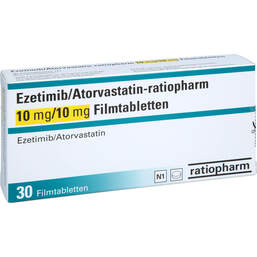 Abbildung: Ezetimib / Atorvastatin-ratiopharm 10 mg / 10 mg Fta 30 St, Filmtabletten PZN 16852455