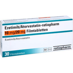 Abbildung: Ezetimib / Atorvastatin-ratiopharm 10 mg / 20 mg Fta 30 St, Filmtabletten PZN 16852478