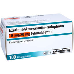 Abbildung: Ezetimib / Atorvastatin-ratiopharm 10 mg / 20 mg Fta 100 St, Filmtabletten PZN 16852484