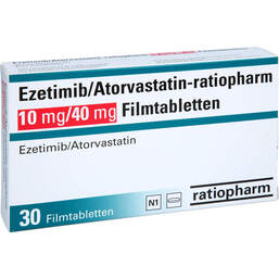 Abbildung: Ezetimib / Atorvastatin-ratiopharm 10 mg / 40 mg Fta 30 St, Filmtabletten PZN 16852490
