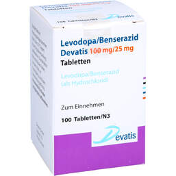 Abbildung: Levodopa / Benserazid Devatis 100mg / 25mg Tabletten 100 St, Tabletten PZN 16856683