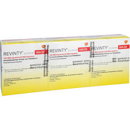 Abbildung: Revinty Ellipta 184 µg / 22 µg Einzeldosis P.z.Inh.30ED 3 St, Inhalationspulver PZN 16868798