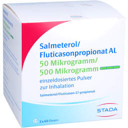 Abbildung: Salmeterol / Fluticasonpropionat AL 50µg / 500µg STADA 3X60 St, Inhalationspulver PZN 16875137