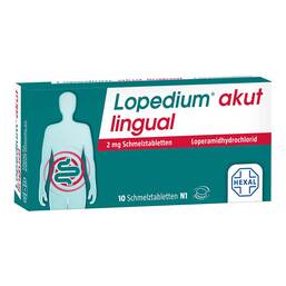 Abbildung: Lopedium akut lingual 2 mg Schmelztabletten Schmelztabletten, 10 St PZN 16891113