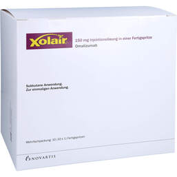 Abbildung: Xolair 150 mg Injektionslösung in einer Fertigspritze 10 St, Injektionslösung in einer Fertigspritze PZN 16893135
