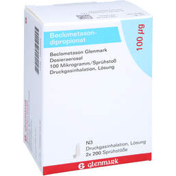 Abbildung: Beclometason Glenmark Dosieraerosol 100 µg / Sprü.St 2 St, Dosieraerosol PZN 16894169