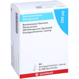 Abbildung: Beclometason Glenmark Dosieraerosol 200 µg / Sprü.St 2 St, Dosieraerosol PZN 16894206