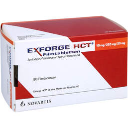 Abbildung: Exforge HCT 10 mg / 320 mg / 25 mg Filmtabletten 98 St, Filmtabletten PZN 16904519