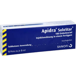 Abbildung: Apidra 100 E / ml Solostar Injektionslösung in einem Fertigpen 5X3 ml, Injektionslösung in einem Fertigpen PZN 16925680