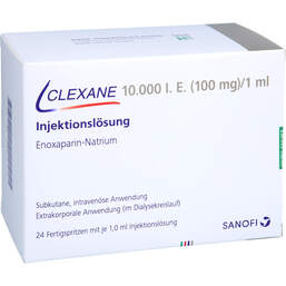 Abbildung: Clexane 10.000 I.E. 100mg / ml Injektionslösung i.e.F.-Sp. 24 St, Injektionslösung in einer Fertigspritze PZN 16929904