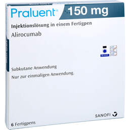 Abbildung: Praluent 150 mg Injektionslösung in einem Fertigpen 6X1 ml, Injektionslösung PZN 16930215