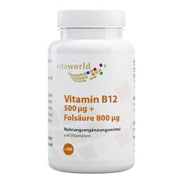 Abbildung: Vitamin B12 500 µg + Folsäure 800 µg Tabletten 180 St, Tabletten PZN 16938429