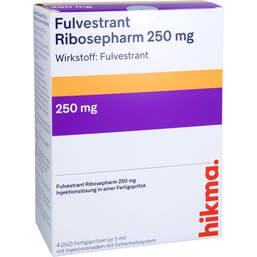 Abbildung: Fulvestrant Ribosepharm 250 mg / 5 ml Injektionslösung FS 4 St, Injektionslösung in einer Fertigspritze PZN 16939972
