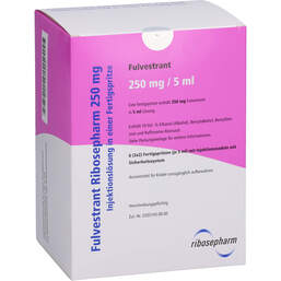 Abbildung: Fulvestrant Ribosepharm 250 mg / 5 ml Injektionslösung FS 6 St, Injektionslösung in einer Fertigspritze PZN 16939989