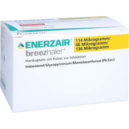 Abbildung: Enerzair Breezhaler 114µg / 46µg / 136µg Hkp.P.z.Inh. 90 St, Hartkapseln mit Pulver zur Inhalation PZN 16942543