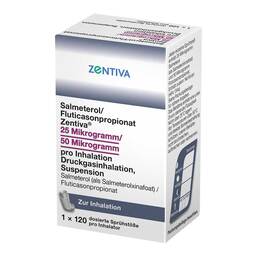Abbildung: Salmeterol / Fluticasonpropionat Zentiv.25 / 50µg 120 1 St, Dosieraerosol PZN 16957148