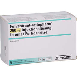 Abbildung: Fulvestrant-ratiopharm 250 mg / 5 ml Injektionslösung i.e.FS 6X5 ml, Injektionslösung in einer Fertigspritze PZN 16957303