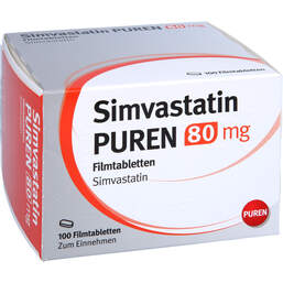Abbildung: Simvastatin Puren 80 mg Filmtabletten 100 St, Filmtabletten PZN 16958610