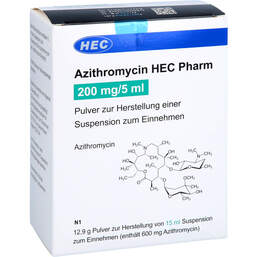 Abbildung: Azithromycin Hec Pharm 200mg / 5ml Pulver z.Suspension -Herstellung  15 ml, Pulver zur Herstellung einer Suspension zum Einnehmen PZN 17147291