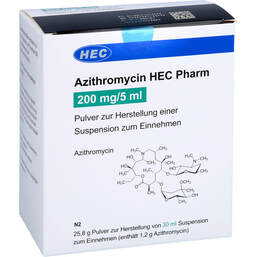 Abbildung: Azithromycin Hec Pharm 200mg / 5ml Pulver z.Suspension -Herstellung  30 ml, Pulver zur Herstellung einer Suspension zum Einnehmen PZN 17147322