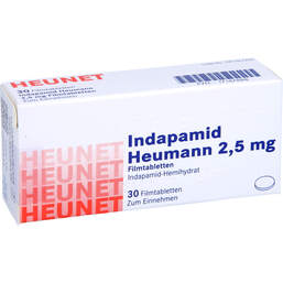 Abbildung: Indapamid Heumann 2,5 mg Filmtabletten Heunet 30 St, Filmtabletten PZN 17147888