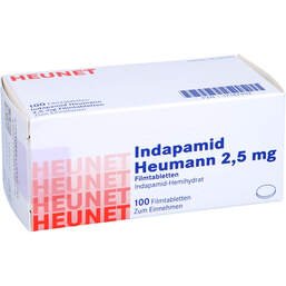 Abbildung: Indapamid Heumann 2,5 mg Filmtabletten Heunet 100 St, Filmtabletten PZN 17147902