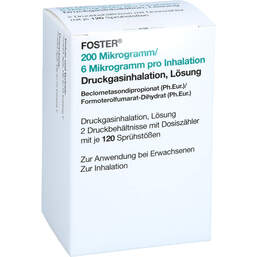 Abbildung: Foster 200 / 6 µg 120 Hub Dosieraerosol 2 St, Dosieraerosol PZN 17153400