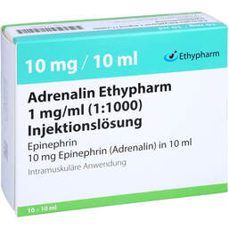 Abbildung: Adrenalin Ethypharm 1 mg / ml 1:1000 Injektionslösung  10X10 ml, Injektionslösung PZN 17155706