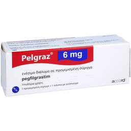 Abbildung: Pelgraz 6 mg Injektionslösung Fertigspritze mit autom.Nadels. 1 St, Injektionslösung PZN 17161345