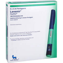 Abbildung: Levemir Flexpen 100 Einheiten / ml Injektionslösung Fertigpen 5X3 ml, Injektionslösung PZN 17165509