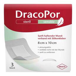 Abbildung: Dracopor sensitiv 8x10 cm steril mit Silikonkleber 3 St, Verband PZN 17183128