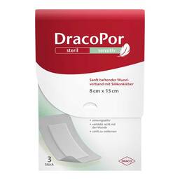 Abbildung: Dracopor sensitiv 8x15 cm steril mit Silikonkleber 3 St, Verband PZN 17183134