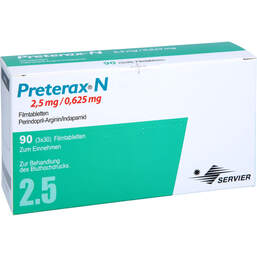 Abbildung: Preterax N 2,5 mg / 0,625 mg Filmtabletten 90 St, Filmtabletten PZN 17184702