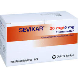 Abbildung: Sevikar 20 mg / 5 mg Filmtabletten 98 St, Filmtabletten PZN 17184837