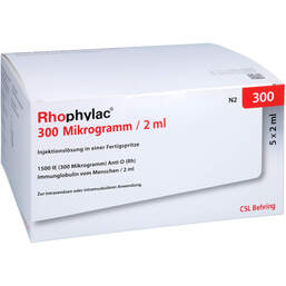 Abbildung: Rhophylac 300 µg / 2 ml Injektionslösung in Fertigspritze 5X2 ml, Injektionslösung PZN 17185280