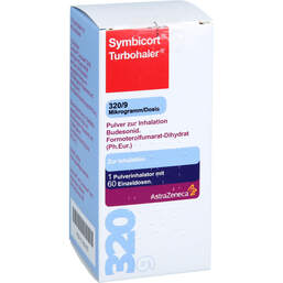 Abbildung: Symbicort Turbohaler 320 / 9 µg / Dosis 60 ED 1 St, Inhalationspulver PZN 17185423