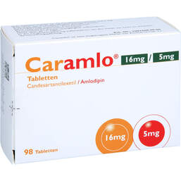 Abbildung: Caramlo 16 mg / 5 mg Tabletten 98 St, Tabletten PZN 17185529