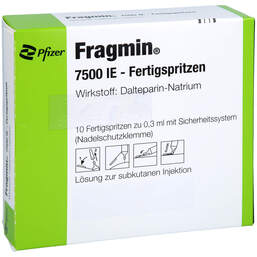 Abbildung: Fragmin 7.500 I.E. Injektionslösung in einer Fertigspritze  10 St, Injektionslösung PZN 17185570