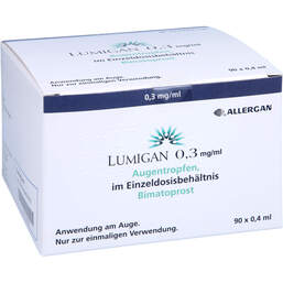 Abbildung: Lumigan 0,3 mg / ml Augentropfen im Einzeldosisbeh. 90X0.4 ml, Augentropfen PZN 17199253