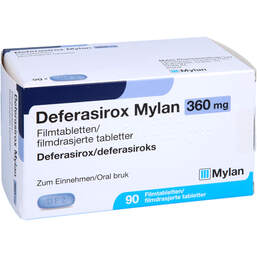Abbildung: Deferasirox Mylan 360 mg Filmtabletten 90 St, Filmtabletten PZN 17201688